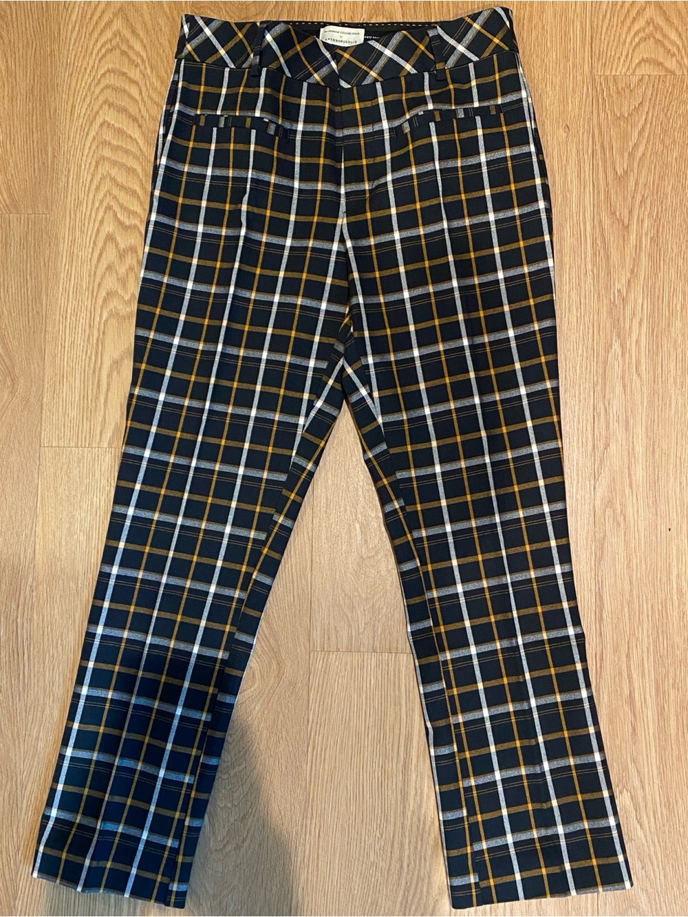Anthropologie Essential Collection Plaid Slim Cropped Kick Flare Pants Black 6